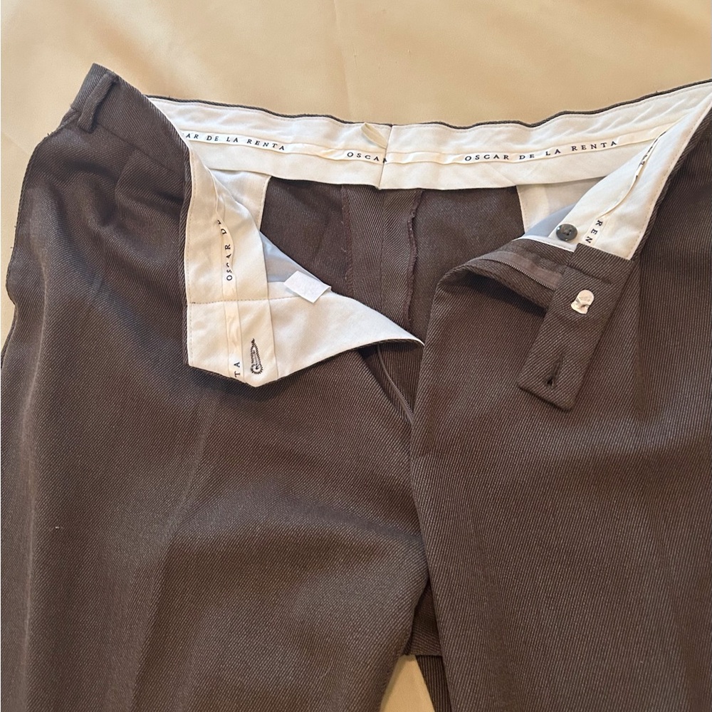Oscar de la Renta Chocolate Wool-Blend Trousers